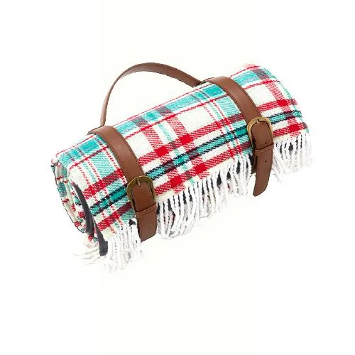 Big Wide Checkered Acrylic Fleece Picnic Blanket with Tassels Thick Beach Mat Soft Handfeel Picnic Rugs